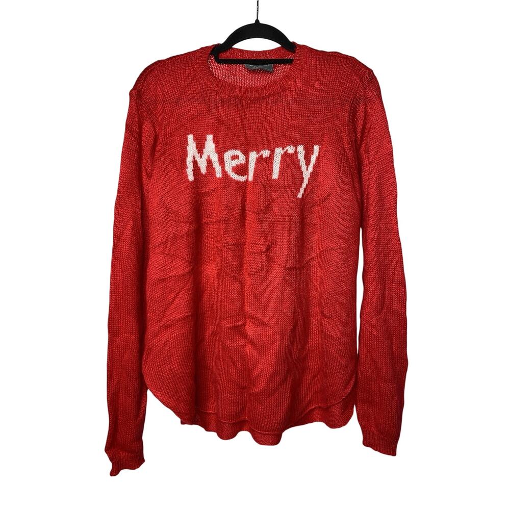 Wooden Ships Women's M/L Merry Sweater Red Knit Long Sleeve Pullover Christmas